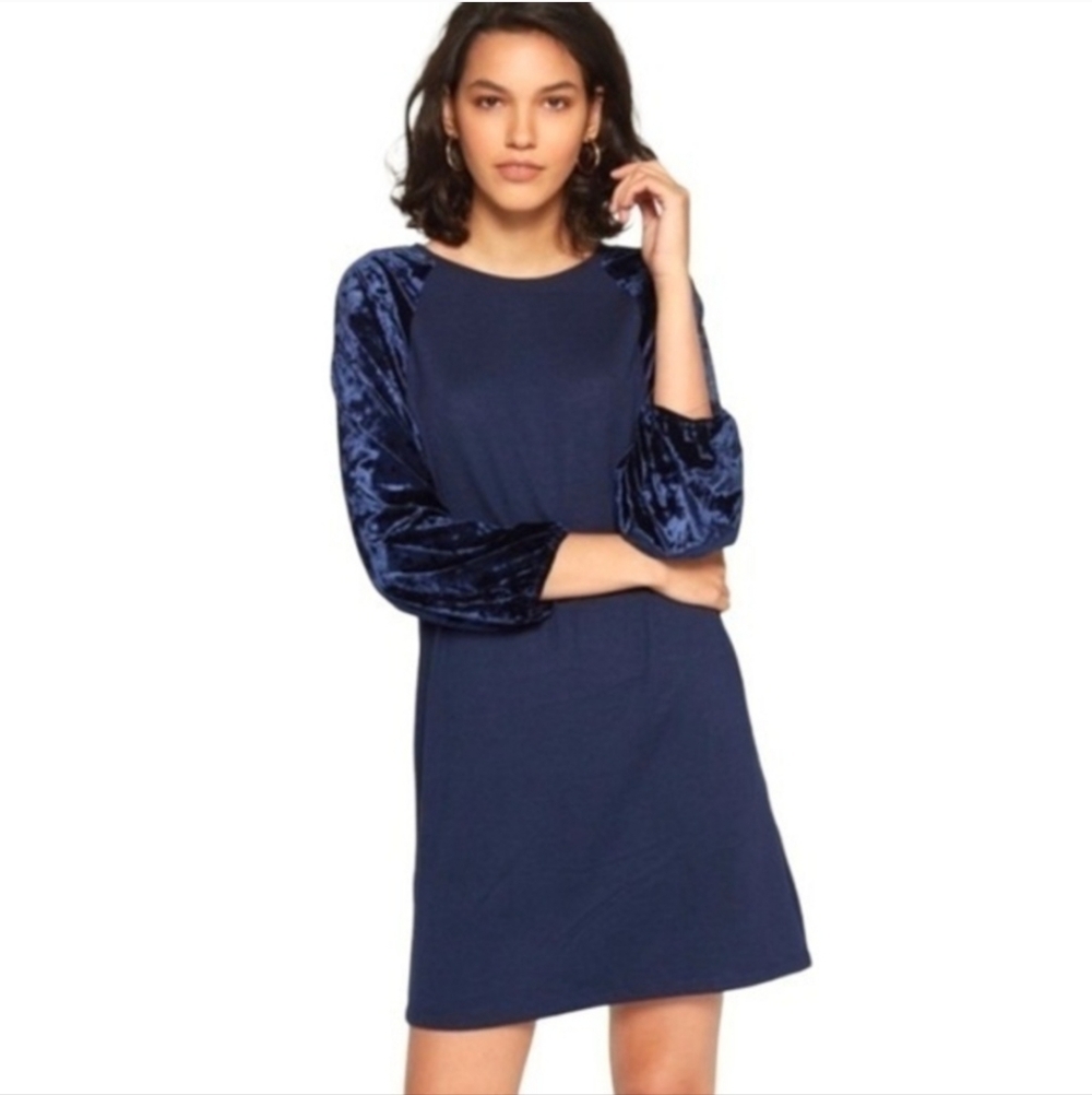 Gap Blue Velvet Sleeve Knit Dress